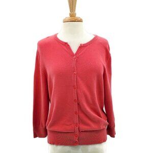 Cherokee Womens Button Up Cardigan Sweater Coral Pink Large